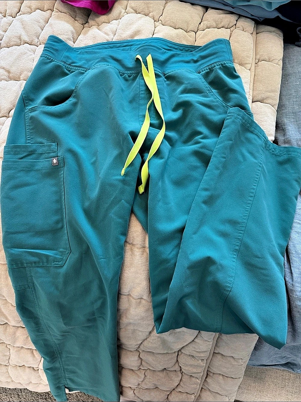FIGS Kade cargo scrub pant teal blue